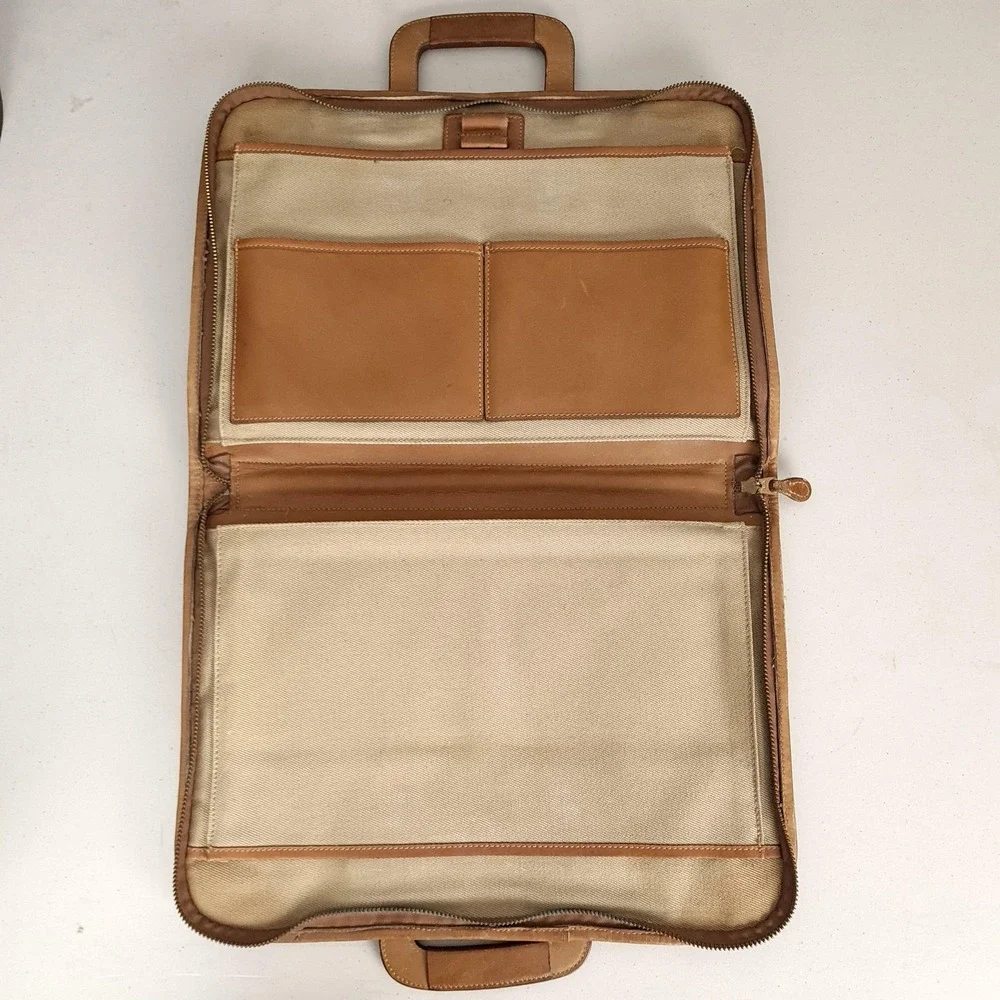 Ghurka Attache Bag No 24 Beige Soft Case Twill Leather Briefcase Bag USA 10x15